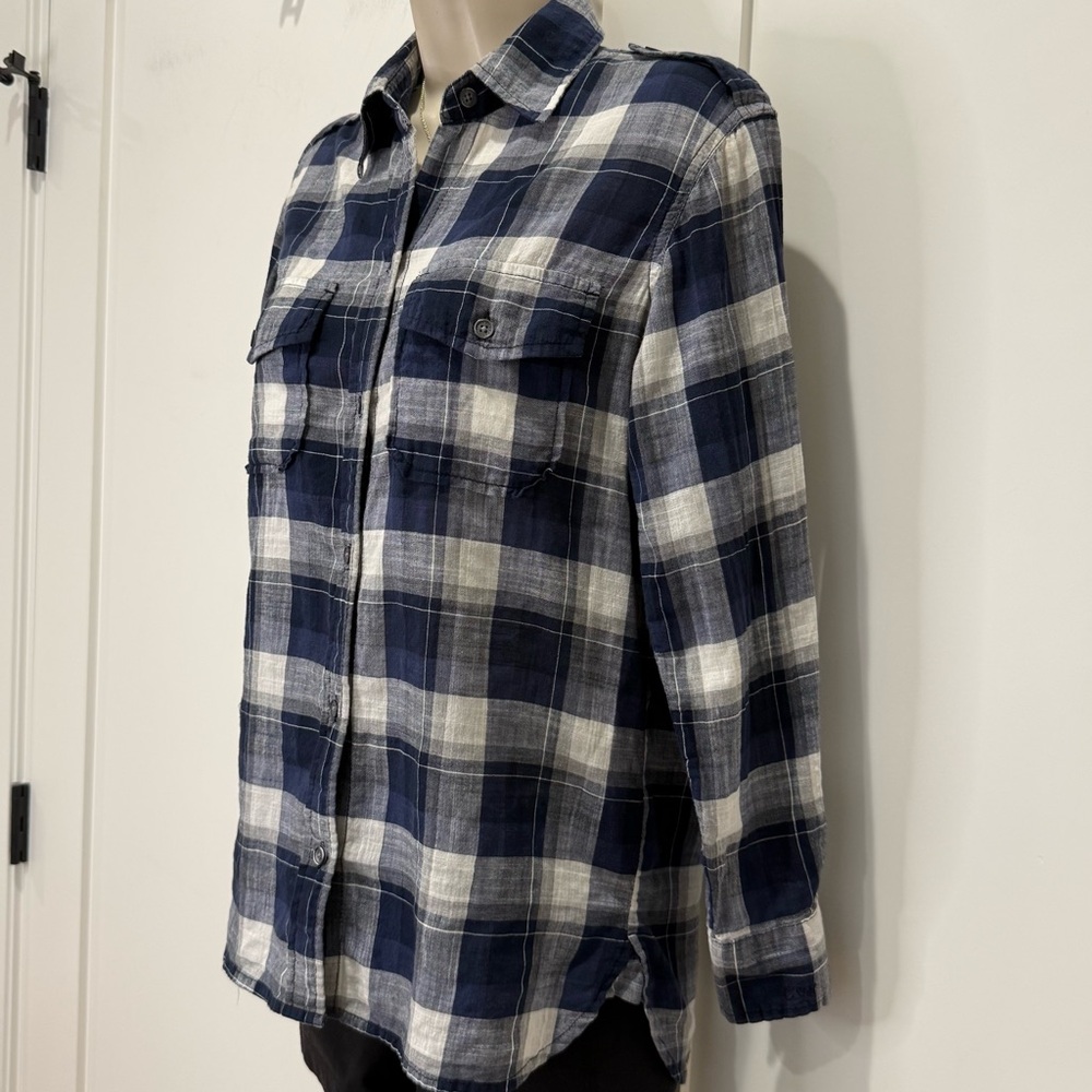 Current Elliott The Perfect Plaid Shirt XS Venice Blue Western Country Festival - Picture 7 of 12